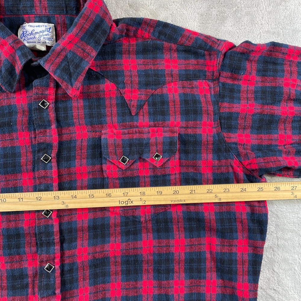 Vintage‎ Rockmount Ranch Wear Flannel Shirt Mens XL Red Plaid Sawtooth Snap USA - Picture 6 of 11